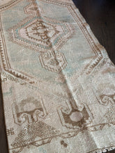 Load image into Gallery viewer, Vintage Turkish Faded Teal and Cocoa Runner Rug