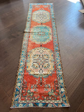 Load image into Gallery viewer, Vintage Turkish Orange and Aqua Runner Rug
