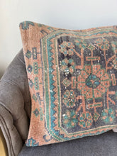Load image into Gallery viewer, Vintage Orange and Navy Tile Turkish Rug Pillow