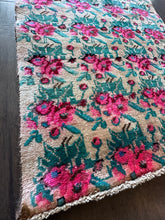 Load image into Gallery viewer, Vintage Pink Roses and Green Leaves Turkish Accent Rug