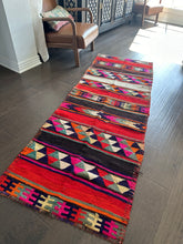Load image into Gallery viewer, Vintage Bright Stripe Turkish Kilim Runner Rug