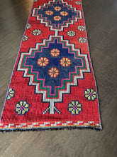 Load image into Gallery viewer, Vintage Turkish Red and Blue Runner Herki Rug
