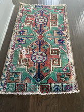 Load image into Gallery viewer, Vintage Turkish Green and Rust Worn Ruggie Rug