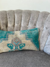 Load image into Gallery viewer, Vintage Turquoise and Tan Rug Pillow