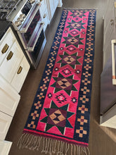 Load image into Gallery viewer, Vintage Turkish Kilim Pink and Navy Star Runner Rug