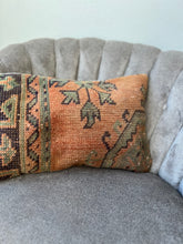 Load image into Gallery viewer, Vintage Orange, green and Navy Turkish Rug Pillow