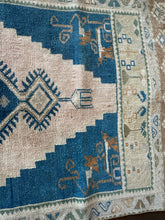 Load image into Gallery viewer, Vintage Tan and Blue Turkish Ruggie Rug