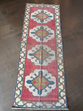 Load image into Gallery viewer, Vintage Mulberry Pink, Blue and Olive Turkish Runner Rug
