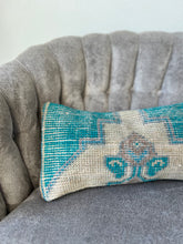 Load image into Gallery viewer, Vintage Turquoise and Tan Rug Pillow