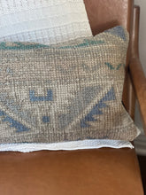 Load image into Gallery viewer, Vintage Turkish Rug Pillow Muted Navy and Tan