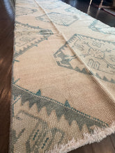 Load image into Gallery viewer, Vintage Turkish Tan with Gray and Blue Runner Rug
