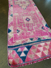 Load image into Gallery viewer, Vintage Pink and Blue Herki Runner Rug