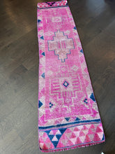 Load image into Gallery viewer, Vintage Pink and Blue Herki Runner Rug