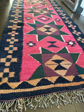 Load image into Gallery viewer, Vintage Turkish Kilim Pink and Navy Star Runner Rug