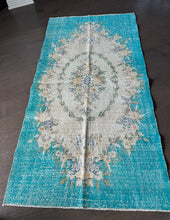 Load image into Gallery viewer, Vintage Turkish Turquoise Faded Floral Rug