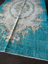Load image into Gallery viewer, Vintage Turkish Turquoise Faded Floral Rug