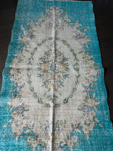 Load image into Gallery viewer, Vintage Turkish Turquoise Faded Floral Rug