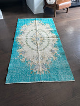 Load image into Gallery viewer, Vintage Turkish Turquoise Faded Floral Rug