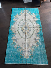 Load image into Gallery viewer, Vintage Turkish Turquoise Faded Floral Rug
