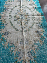 Load image into Gallery viewer, Vintage Turkish Turquoise Faded Floral Rug