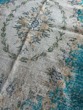 Load image into Gallery viewer, Vintage Turkish Turquoise Faded Floral Rug