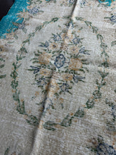 Load image into Gallery viewer, Vintage Turkish Turquoise Faded Floral Rug