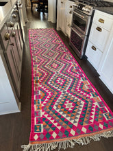 Load image into Gallery viewer, Vintage Turkish Kilim Pink And Orange Runner Rug