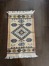 Load image into Gallery viewer, Vintage Turkish Double-sided Blue and Ivory Kilim Rug