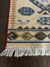 Load image into Gallery viewer, Vintage Turkish Double-sided Blue and Ivory Kilim Rug
