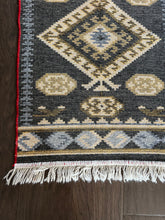 Load image into Gallery viewer, Vintage Turkish Double-sided Blue and Ivory Kilim Rug