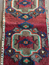 Load image into Gallery viewer, Vintage Turkish Maroon and Blue Medallion Ruggie Rug