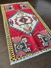 Load image into Gallery viewer, Vintage Turkish Red, Navy and Yellow Ruggie Rug