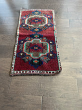 Load image into Gallery viewer, Vintage Turkish Maroon and Blue Medallion Ruggie Rug