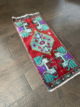 Load image into Gallery viewer, Vintage Turkish Red, Gray and Turquoise Ruggie Rug