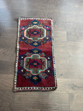 Load image into Gallery viewer, Vintage Turkish Maroon and Blue Medallion Ruggie Rug