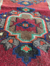 Load image into Gallery viewer, Vintage Turkish Maroon and Blue Medallion Ruggie Rug