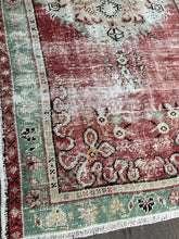 Load image into Gallery viewer, Vintage Turkish Brick and Green/Ivory Runner Rug