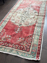Load image into Gallery viewer, Vintage Turkish Brick and Green/Ivory Runner Rug