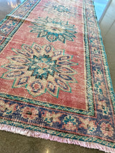 Load image into Gallery viewer, Vintage Raspberry and Aqua Turkish Rug Runner
