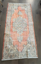 Load image into Gallery viewer, Vintage Turkish Faded Persimmon and Ivory Runner Rug
