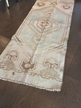 Load image into Gallery viewer, Vintage Turkish Faded Teal and Cocoa Runner Rug
