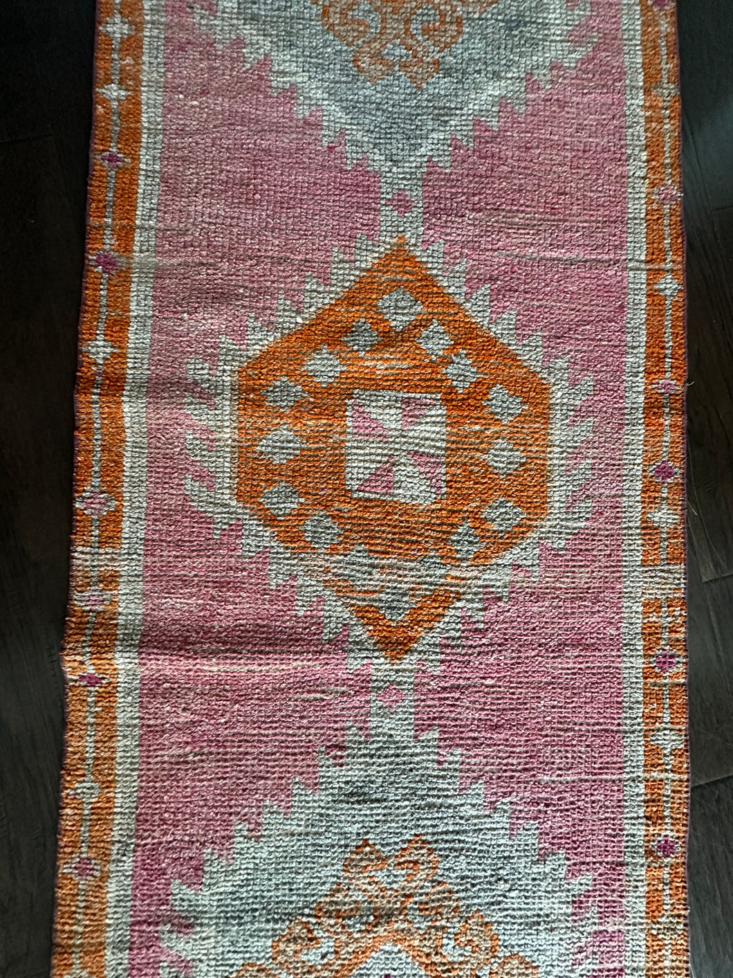 Vintage Pink and Orange Turkish Herki Runner Rug