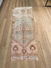 Load image into Gallery viewer, Vintage Turkish Faded Teal and Cocoa Runner Rug
