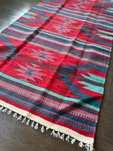 Load image into Gallery viewer, Vintage Turkish Red Aztec Look Kilim Accent Rug
