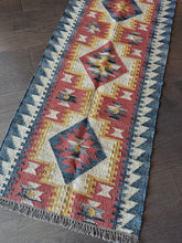 Load image into Gallery viewer, Vintage Brick, Blue and Yellow Turkish Runner Rug
