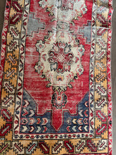 Load image into Gallery viewer, Vintage Turkish Brick and Yellow 3 Medallion Runner Rug
