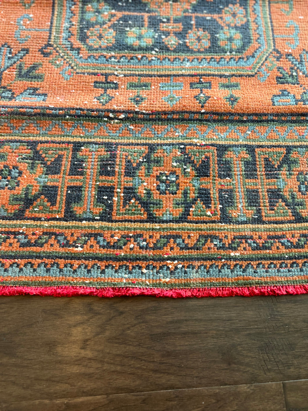 Vintage Orange and Blue Turkish Runner Rug