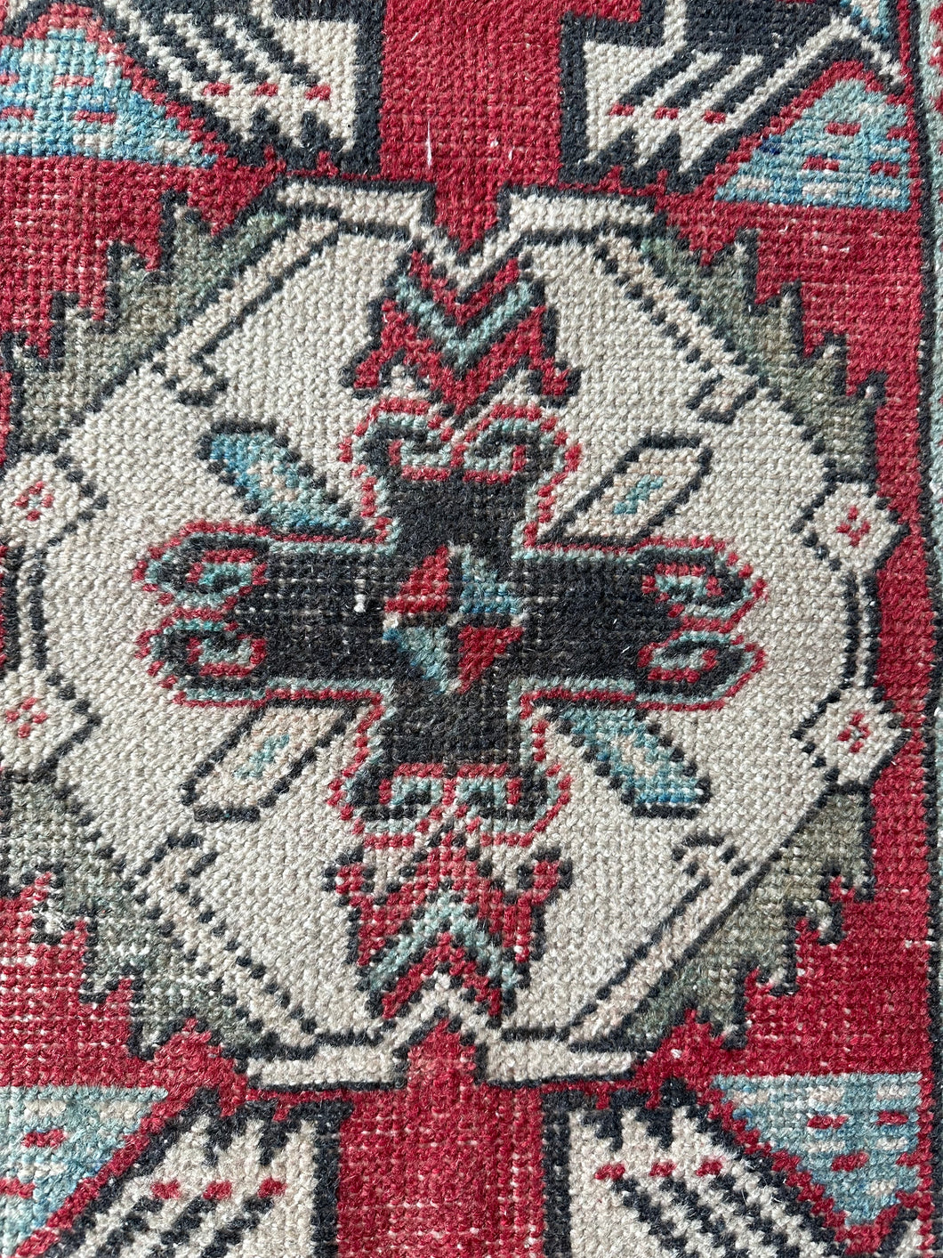 Vintage Turkish Red, Ivory and Black Ruggie Rug