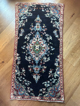 Load image into Gallery viewer, Vintage Turkish Navy and Tan Accent Rug
