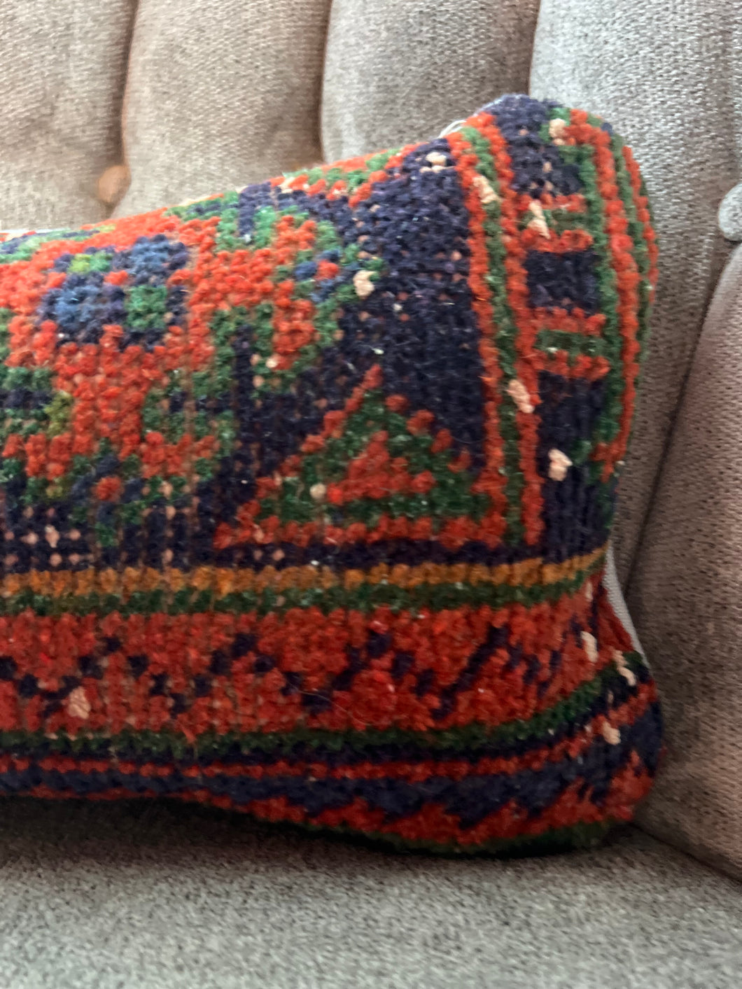 Turkish Orange, Blue and Green Lumbar Rug Pillow